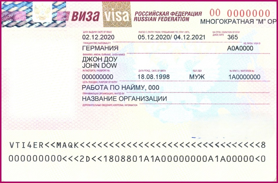 Russian HQS Visa Sample